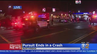 LAPD Pursuit With Stolen Car Ends In Wreck In In Northridge