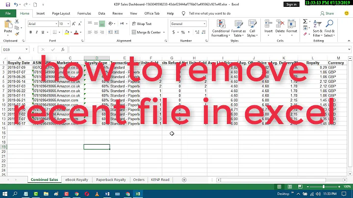 how to remove recent file in excel