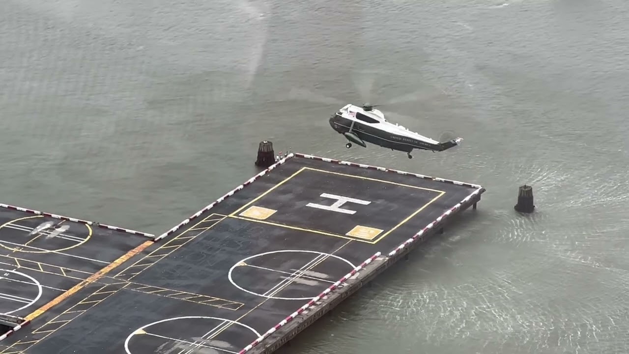Marine One landing at lower Manhattan heliport January 31 2023