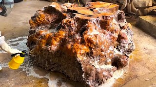 Giant Masterpiece of Natural Amazing Woodworking // Man Turns Giant Tree Stump Into Wonderful Tables