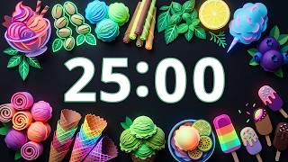 25 Minute Timer — Paper Craft Neon Ice Cream + Soft Bell | Sweet Focus, Neon Dreams, No Music screenshot 4