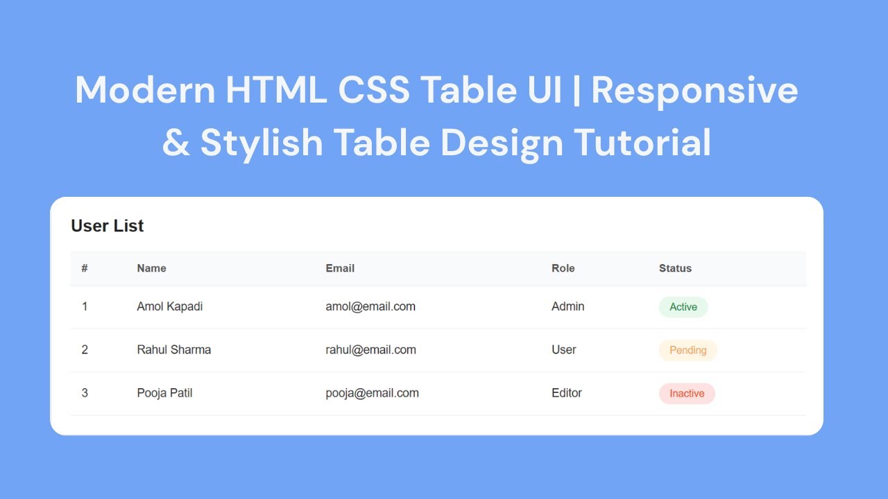 Modern HTML CSS Table UI | Responsive & Stylish Table Design Tutorial ...