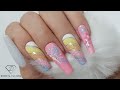 Butterfly nail art. How to do sugar rainbow nail art with butterfly and flowers