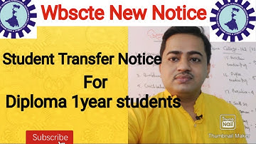 #Wbscte New Notice || Student Transfer Notice For Diploma 1year students ||