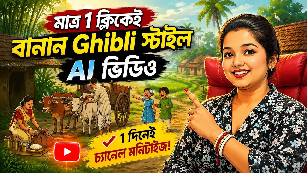 🤩1দিনেই মনিটাইজ ✅ How to Create Ghibli-Style AI Videos🔥| Gemini AI Full Tutorial (FREE 2026) |