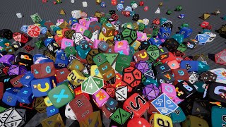 SmartDice - UE Blueprint. Presentation showcasing the generation of diverse types of gaming dice.