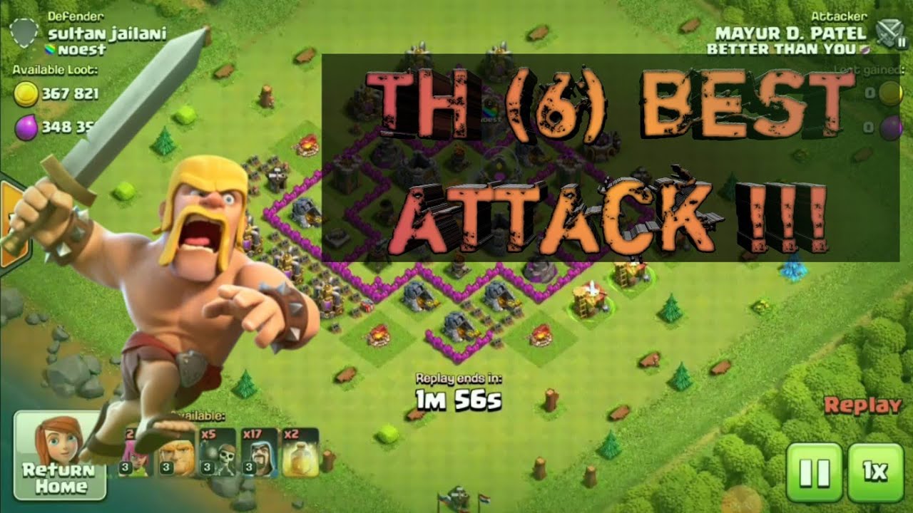 th6 3 star attack strategy no cc troop clash of clans wizar, gaint, wall breaker