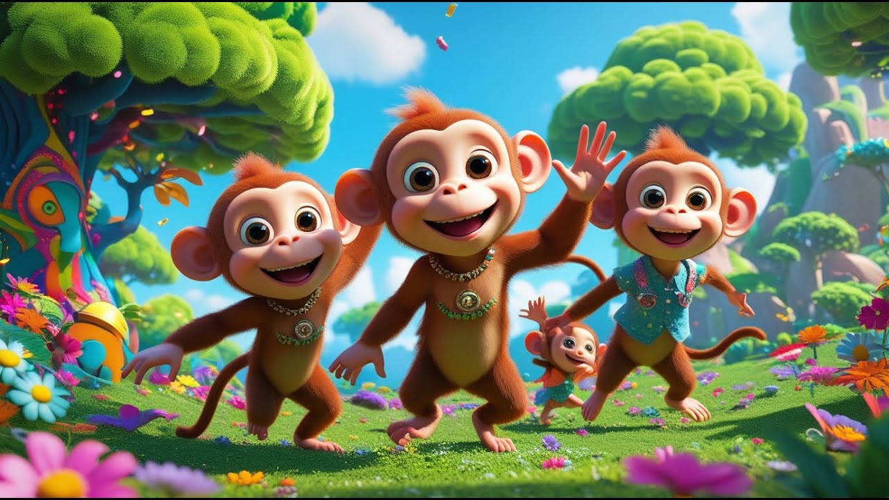 Funny Monkey Antics with Children | Animated Kids Song | Rhyme Land