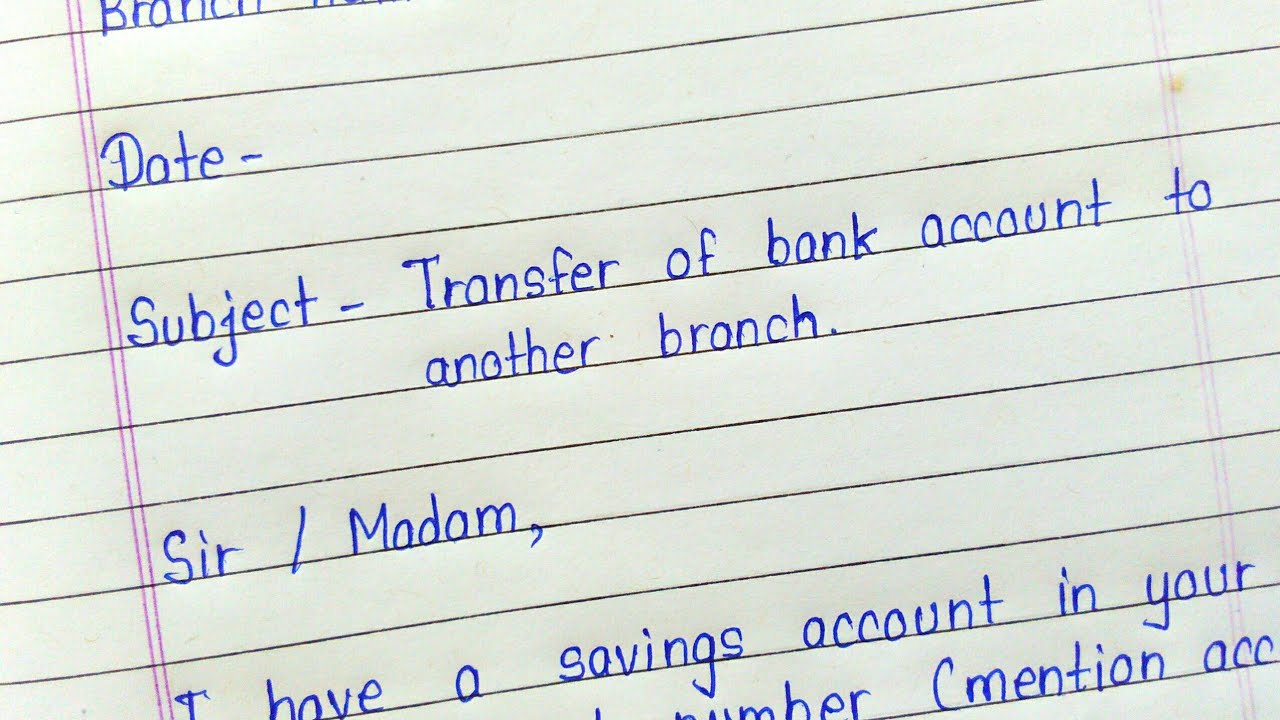 Application to bank manager for transfer bank account