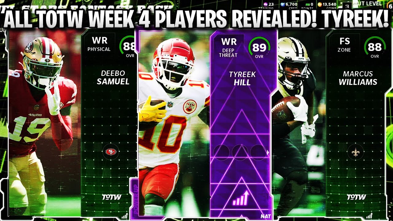 ALL TOTW WEEK 4 PLAYERS REVEALED! TYREEK HILL, DEEBO, AND MORE! | MADDEN 22 ULTIMATE TEAM