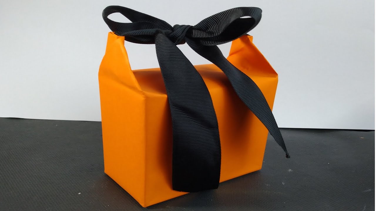 Orange Paper Bag With Blue Ribbon Handles With Box and Gift 