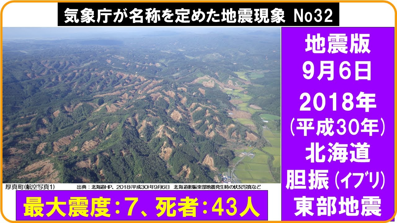 地震版 9月6日 「2018年（平成30年）北海道胆振東部地震」 最大震度：7