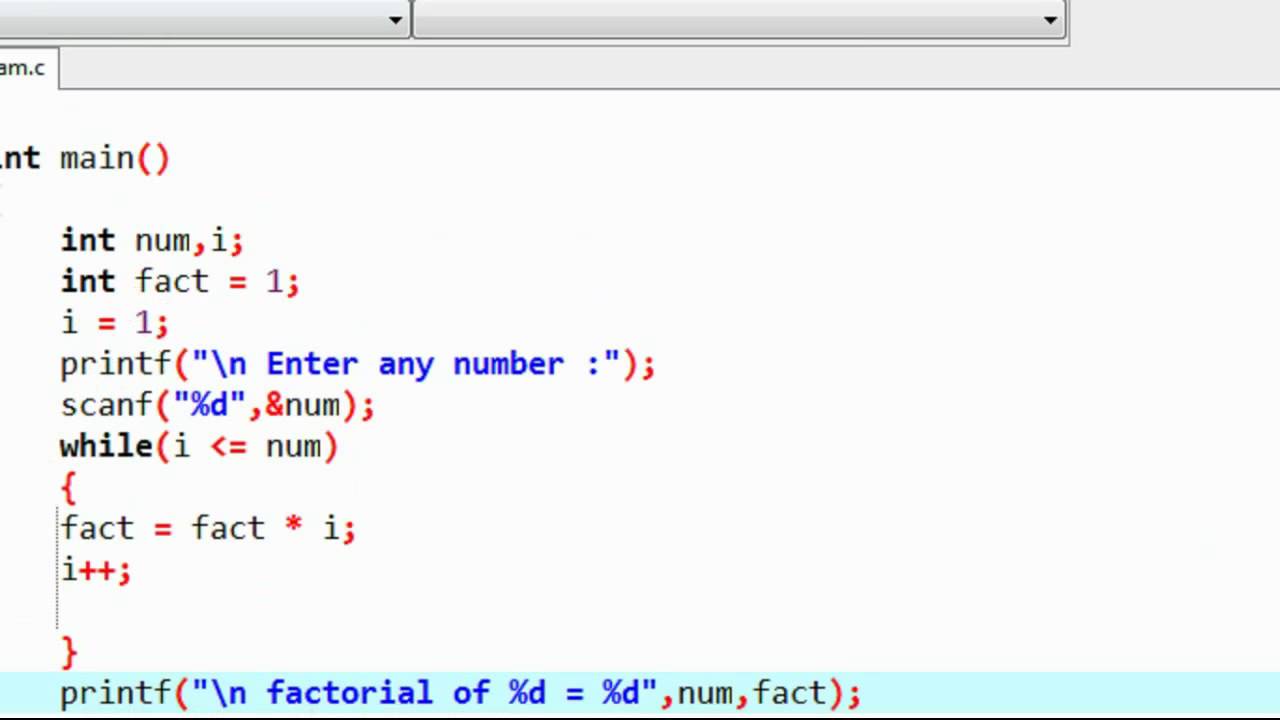 C Programming 26 while loop example factorial of a number