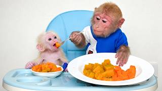 So Lovely! Bibi and the baby monkey's simple meal but full of love!
