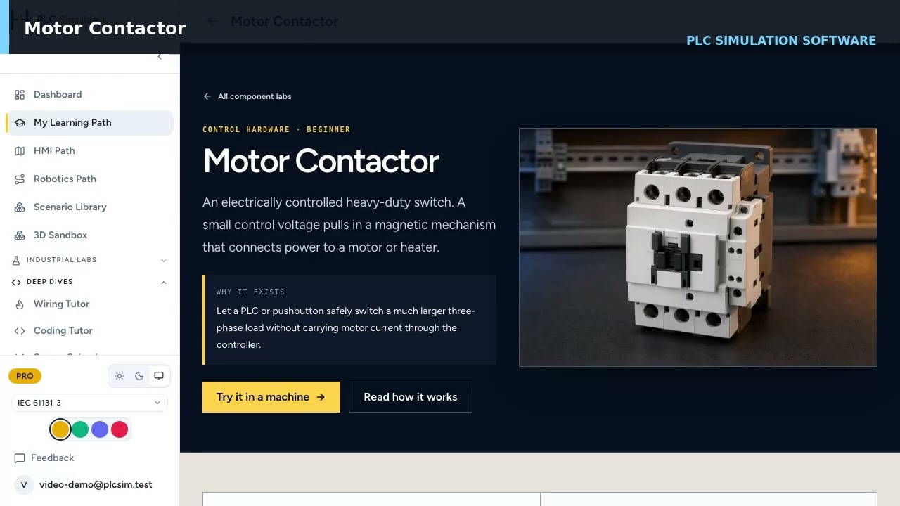 Motor Contactor — Coil, Main Poles and Auxiliary Feedback