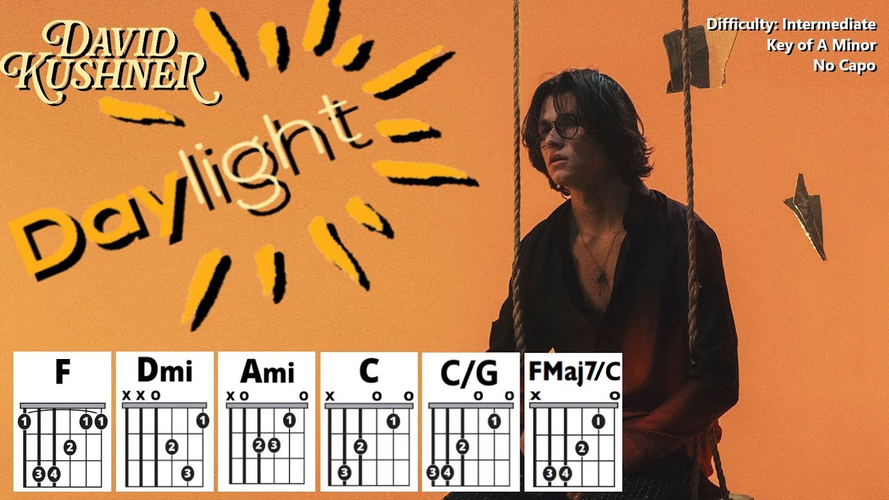 How to Play "DAYLIGHT" by David Kushner (No Capo ) | Intermediate Guitar Play-Along + Lyrics