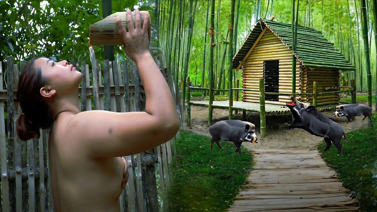 10 Days of Lonely Survival Camping in the Rainstorm - Build a Warm Shelter in the Forest & Set Traps