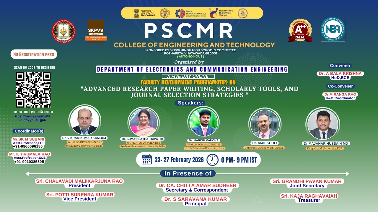 PSCMRCET-ECE-FDP DAY-3 ADVANCED RESEARCH PAPER WRITING, SCHOLARLY TOOLS, & JOURNAL SELECTION STRATEG