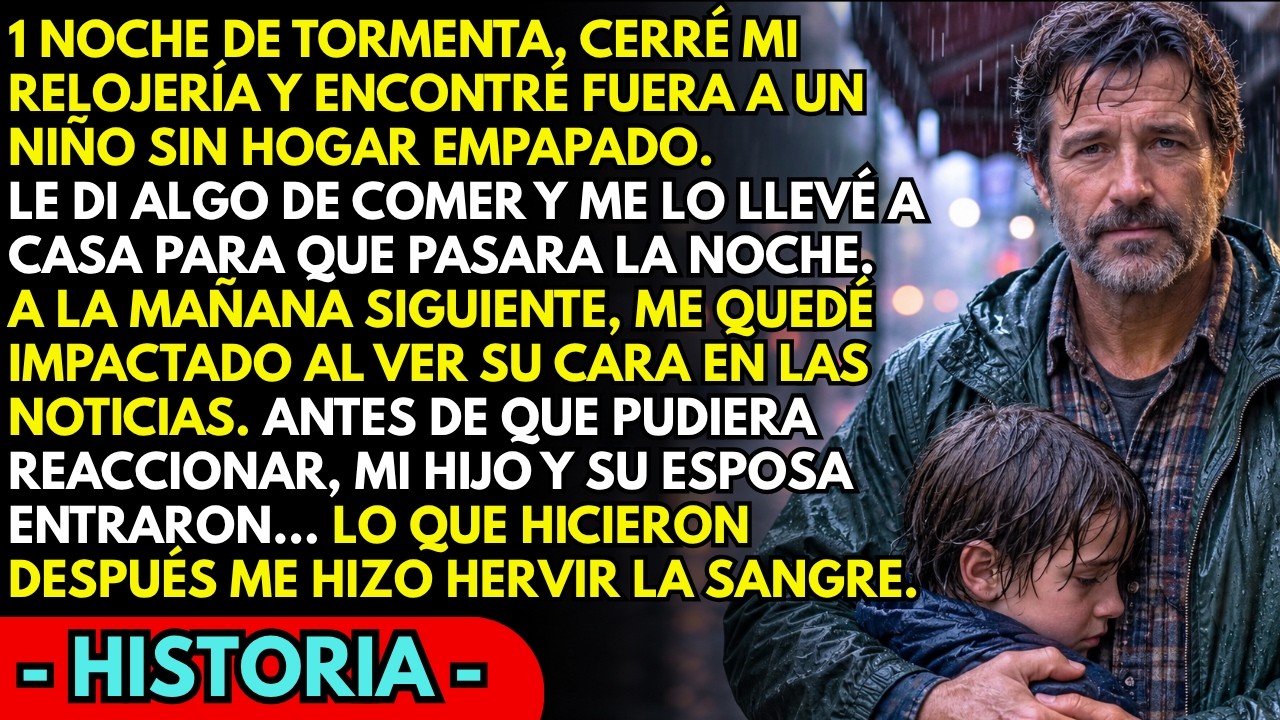Una noche de lluvia encontré a un niño de nueve años tiritando bajo el toldo de mi taller, abrazando un reloj de bolsillo roto como si fuera lo único que le quedaba en el mundo. Lo sequé, le di...