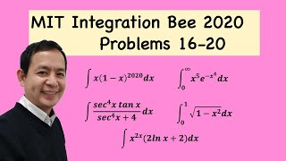 MIT Integration Bee 2020 | Qualifying Exam Solutions | Problems 16-20