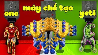 ONE VÀ NOOB YETI CHƠI MINI GAME NHÀ MÁY SẢN XUẤT SIÊU ANH HÙNG CHỐNG LẠI ĐỘI QUÂN THANOS TRONG MINEC