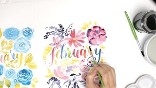 #LetsPaint Handlettering and Watercolor Flower Calendar January \& February EP 03
