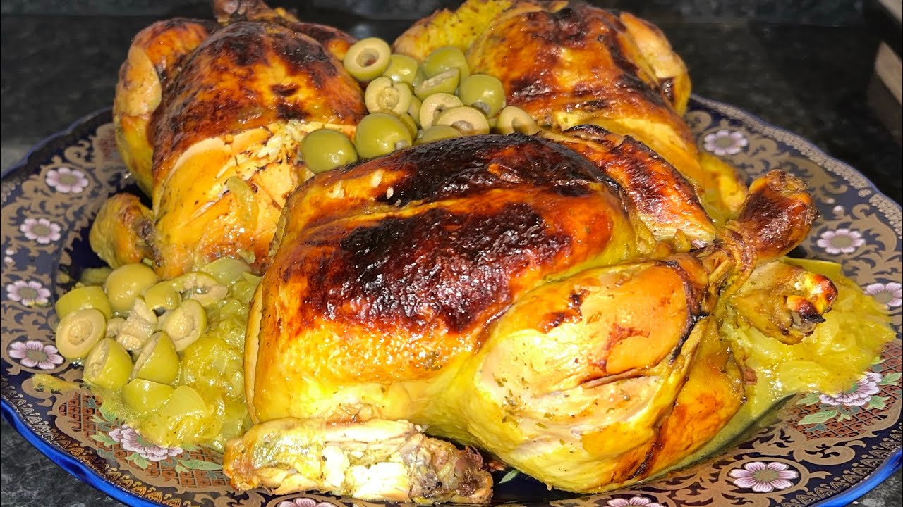 Poulets rôti aux olives et vermicelles de riz￼