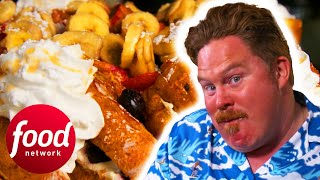 Casey Bites Into A Mountain Of French Toast In The “Go Bananas” Challenge | Man V. Food