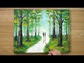 Couple walking in Forest / Cotton Swabs Painting Technique #429