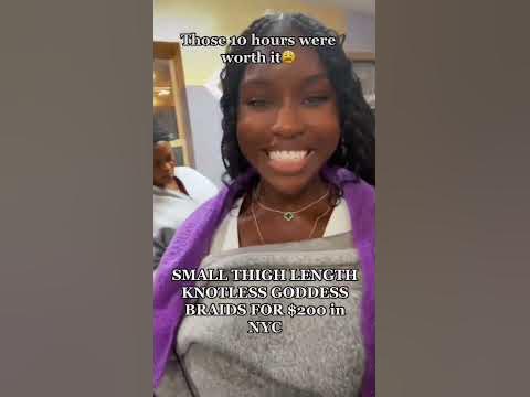  Small Thigh -length knotless braids 200$ in NYC! All details in video ...