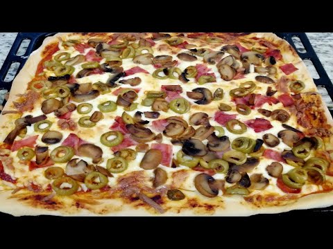 COMO HACER PIZZA DE JAMON CHAMPIÑONES Y ACEITUNAS FACIL | #irisCocinablog