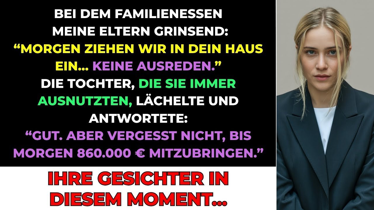 Beim Familienessen beugte sich mein Vater grinsend vor und verkündete: „Morgen ziehen wir in dein Haus ein. Keine Ausreden.“ Meine Mutter nickte, meine Schwester lächelte selbstgefällig – sie...