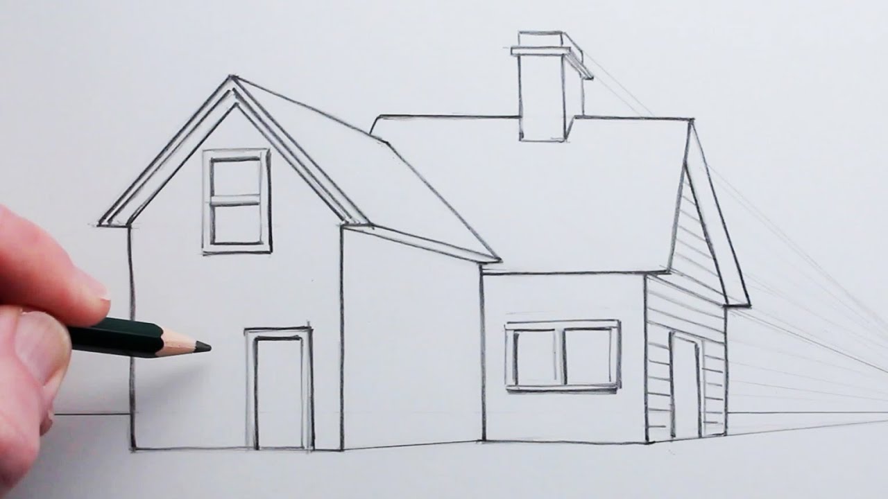 How to Draw a House in 1 Point Perspective Step by Step - YouTube