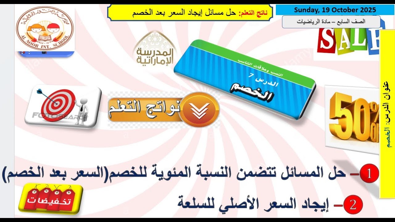 الخصم  الدرس السابع   الوحدة الثانية  الصف السابع