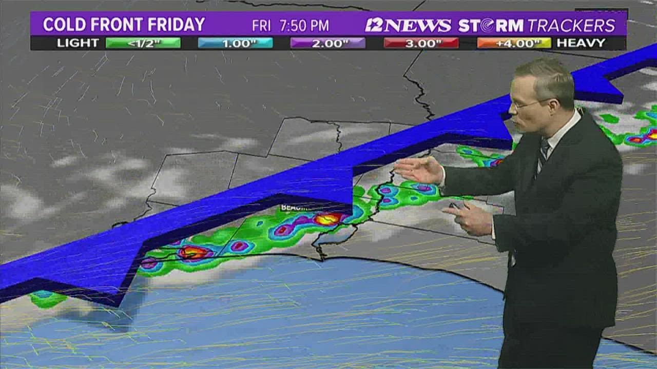Warm and humid until Friday Evening's cold front in SE Texas - YouTube