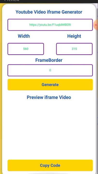 Youtube Video iframe Generator Tool Preview Only HTML CSS JavaScript @mobilewithcode