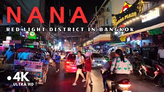 [4K] Vibrant atmosphere around Nana Plaza in Bangkok Late at Night