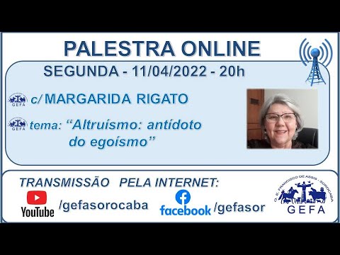 Assista: Palestra online - c/ MARGARIDA RIGATO (11/04/2022)
