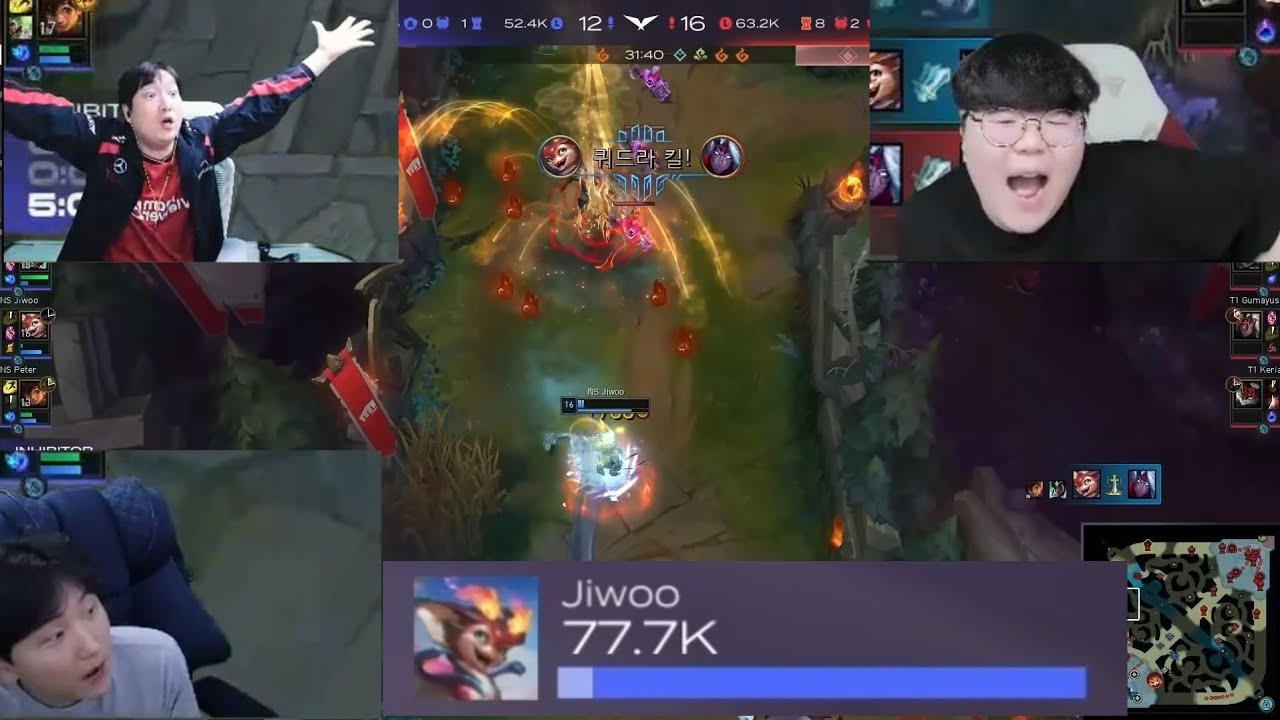 딜량 77700을 넣은 지우의 스몰더 방송인들 반응[2024 lck 스프링 T1 vs 농심]