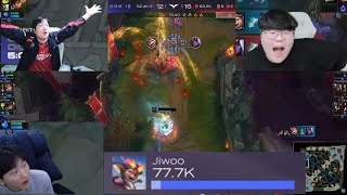 딜량 77000을 넣은 지우의 스몰더 방송인들 반응[2024 lck 스프링 T1 vs 농심]