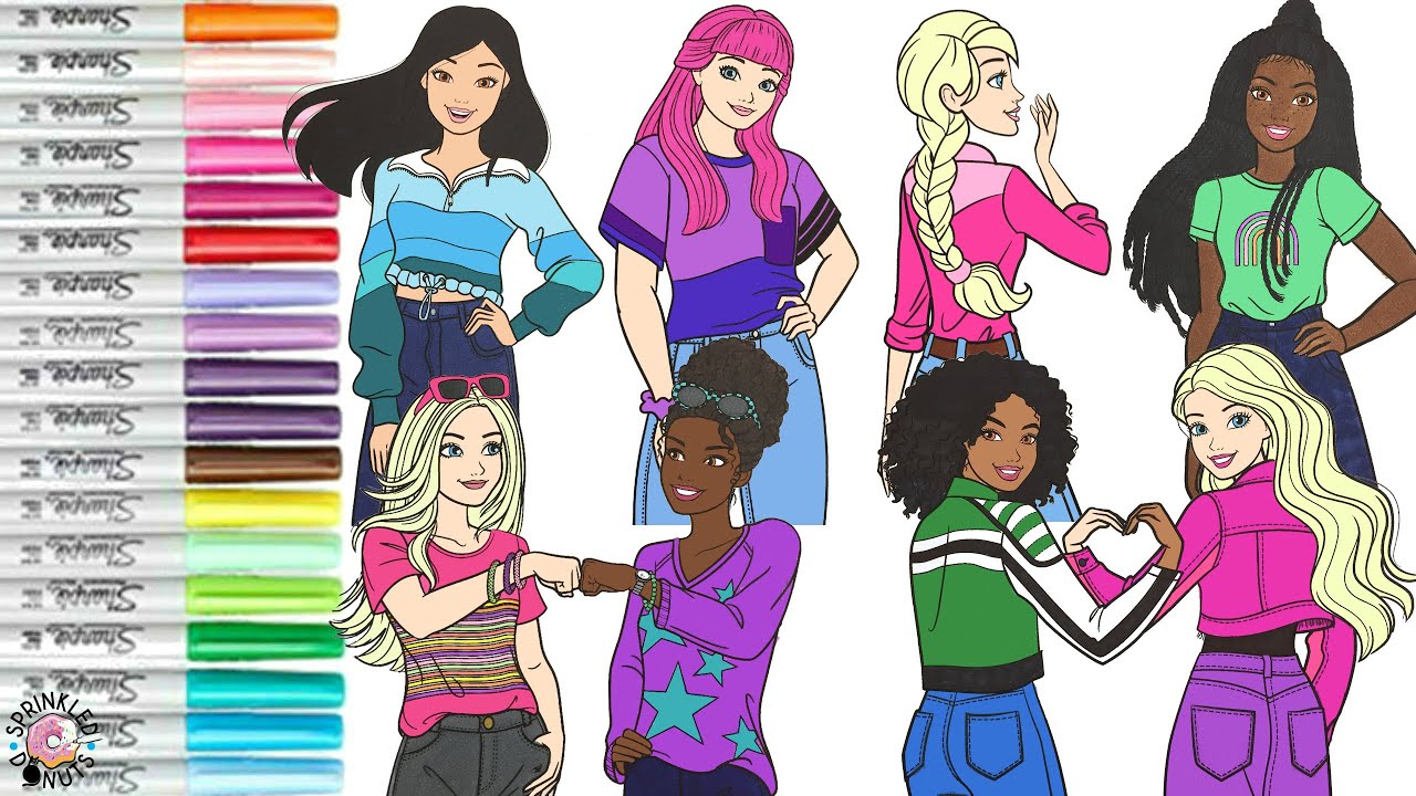 Barbie and Friends Coloring Book Compilation Blue Jeans Brooklyn Nikki Daisy and Renee