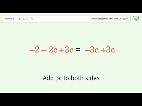 Linear equation with one unknown: Solve -2-2c=-3c step-by-step solution ...