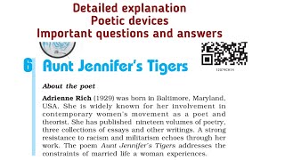 Aunt Jennifer&#39;s Tigers Detailed explanation with Important Questions Answers