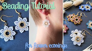 Beading Tutorial #1 | small flower earrings “Girasol”, handmade jewelry with Czech beads
