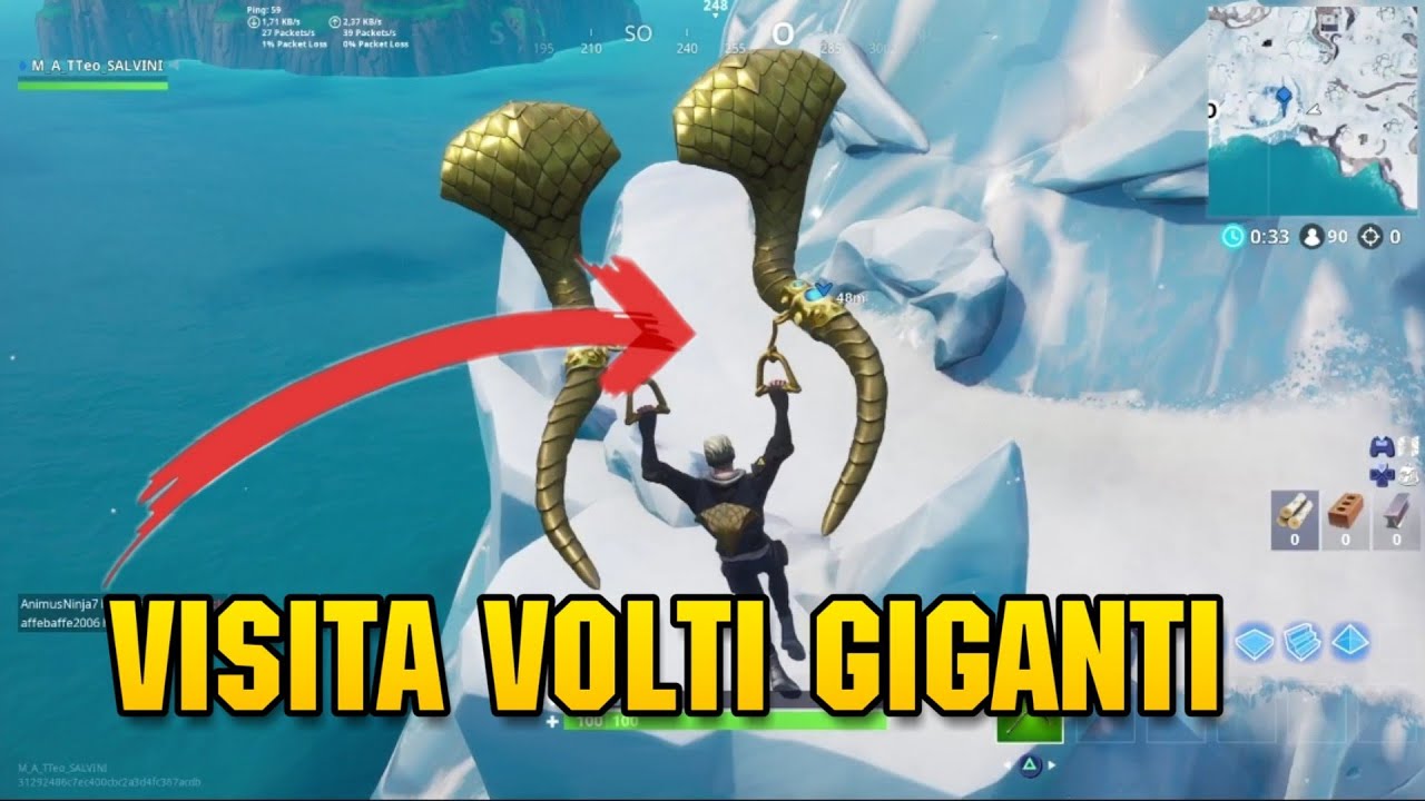 visita un volto gigante nel deserto la giungla e la neve fortnite season 8 settimana 1 - posizione volti giganti fortnite