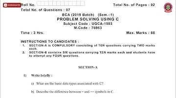 BCA 1ST SEM PROBLEM SOLVING USING C NOV 2019 | PTU