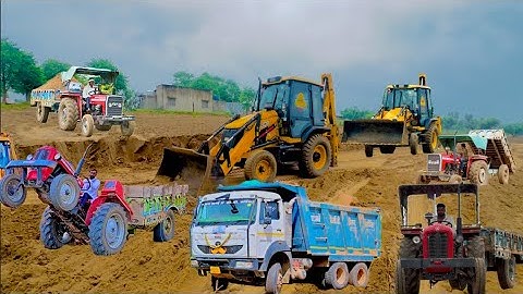 Tractor JCB Machine on Swaraj 963 FE Loading Mud in Trolley Eicher 485 Sonalika 60 Rx #jcb #jcbvideo