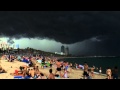 Timelapse heavy weather incoming  barcelona beach rolling clouds