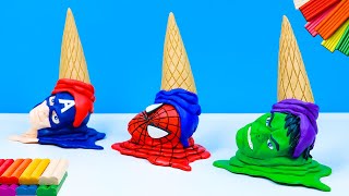 DIY Ice cream cone mod Superheroes Spider man, Hulk, Captain America with clay #6🧟 Clay Tutorial