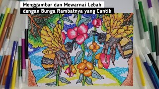 Menggambar dan Mewarnai Lebah dengan Bunga Rambatnya yang Cantik 